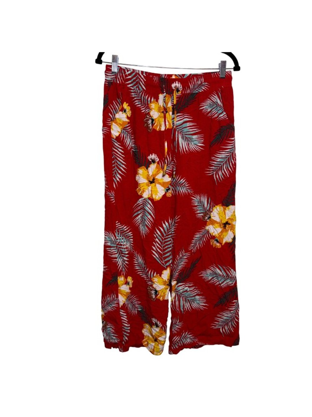 Womens Indero Red Floral Print Rayon Pull-On Pants XL